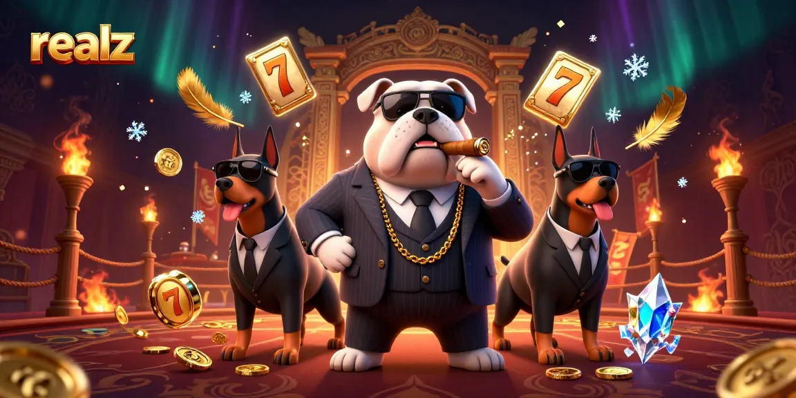 Spin the slots with realz, as a mafia bulldog leads a winning casino scene filled with excitement.