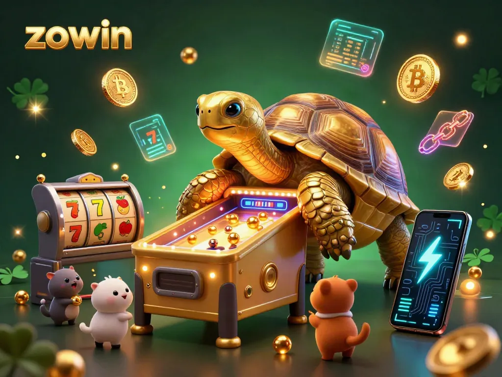 Experience exciting gaming at ZOWIN with vibrant slot reels and thrilling cryptocurrency action.