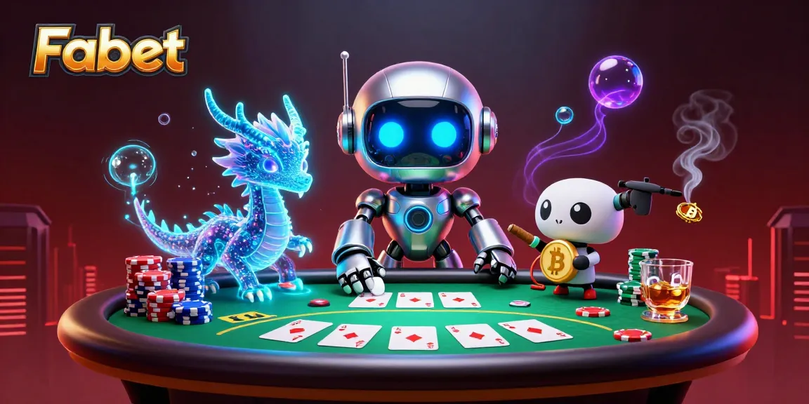 Experience exciting poker action with Fabet in a lively 3D illustration featuring vibrant casino elements.