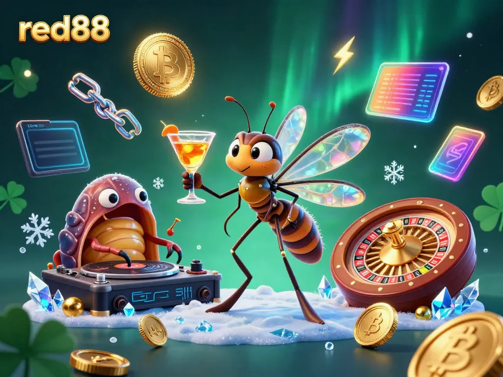 Engage with red88's vivid casino experience featuring a lively mosquito mascot and an ammonite roulette wheel.