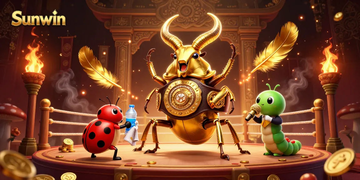 Sunwin showcases an epic showdown of a giant beetle champion in a vibrant casino arena, engaging players dynamically.