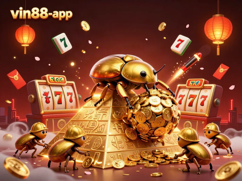 Experience the thrill of the vin88-app with vibrant slots and casino action in a rich 3D scene.