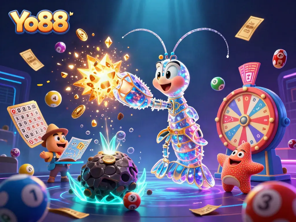 Engage with the thrilling world of Yo88 casino games illustrated with vibrant characters and magical elements.